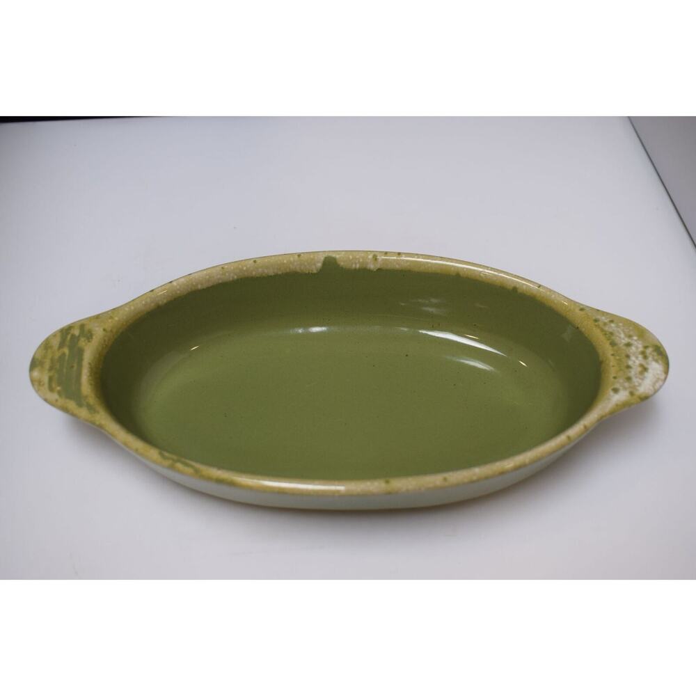 Hull Pottery Avocado Drip, Oval Baking Dish Oven Proof ca 1960 USA